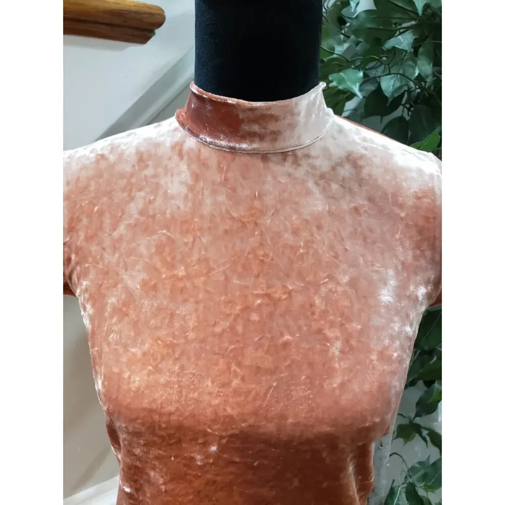 Madewell Crushed Velvet Mockneck Dress Orange Cream Size Small - Picture 2 of 12